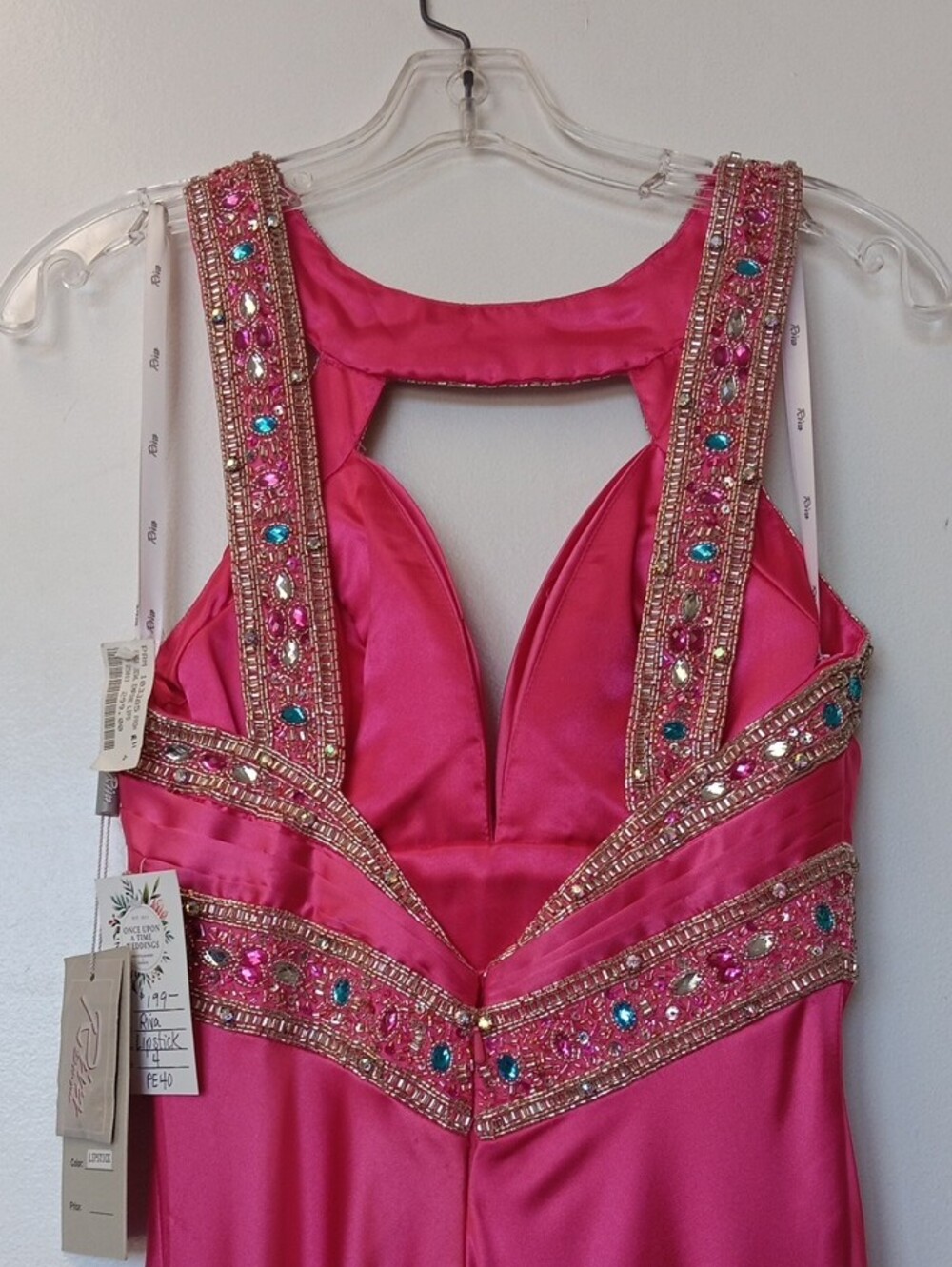 Riva Designs Hot Pink Beaded Halter Maxi Gown - Picture 3 of 10